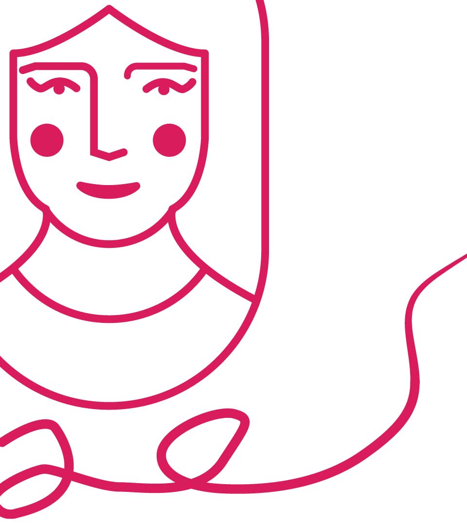 Sample design: Pink line drawing of a person on a white background